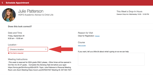 SAGE screenshot with an arrow pointing to the location menu
