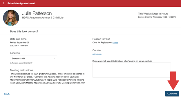SAGE screenshot with an arrow pointing to the Confirm button.
