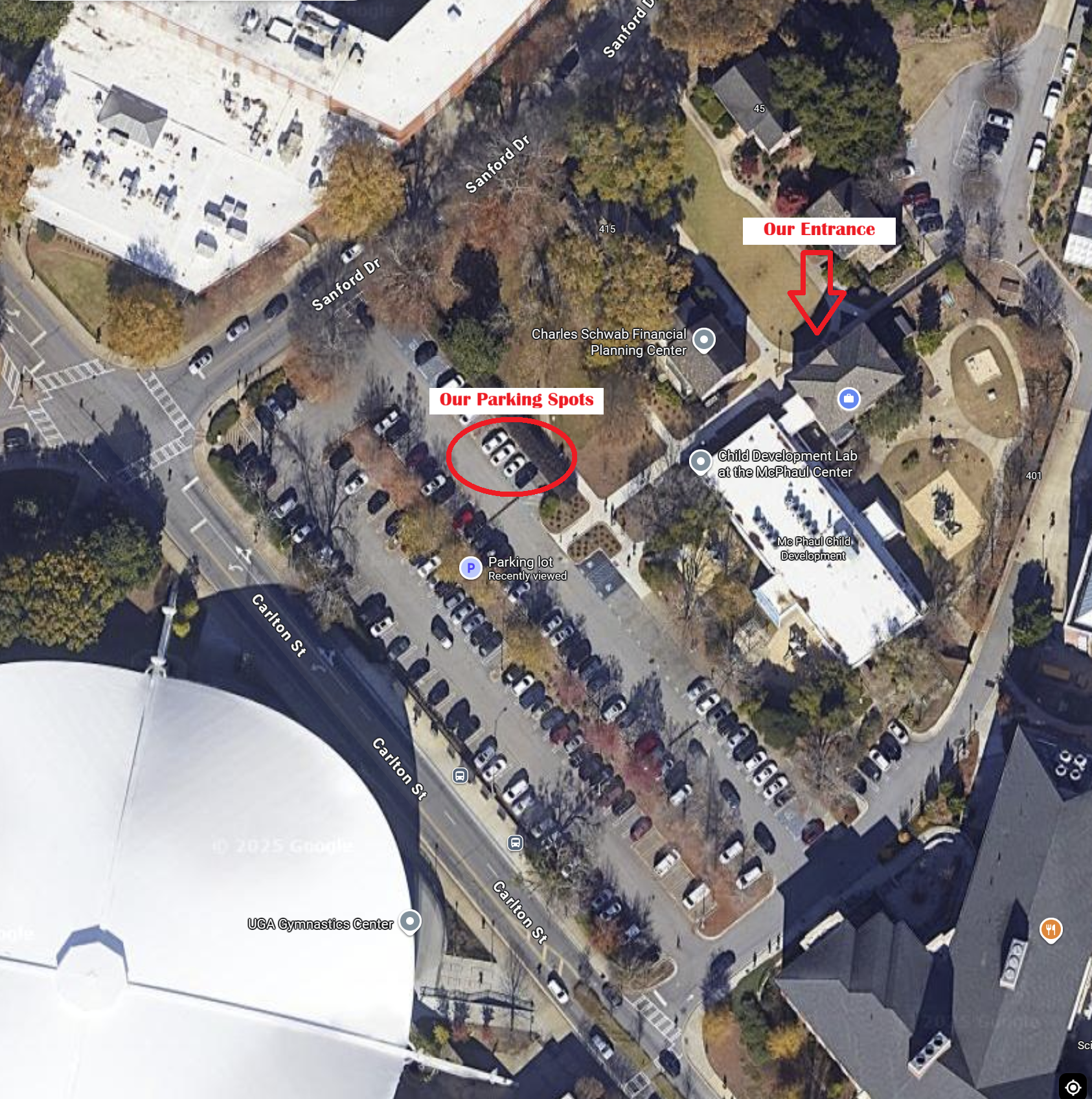 Satellite view of Love and Money Center parking lot
